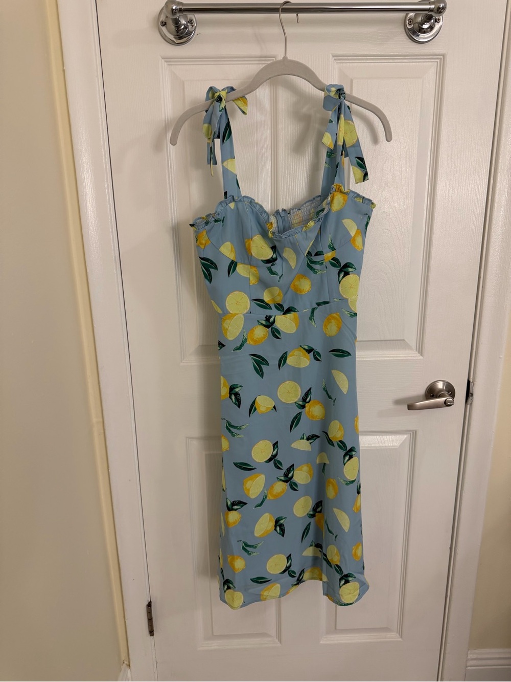 Juicy Couture Blue Lemon-Print Tie-Shoulder Midi Dress